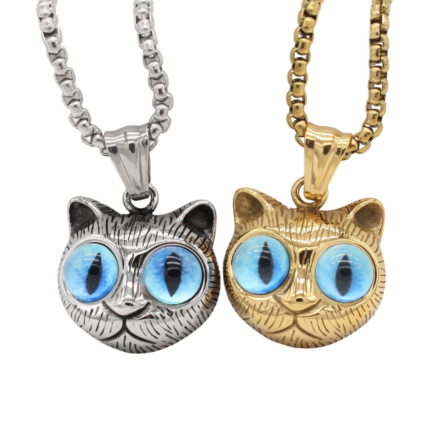 Planderful Everyday Genie – European and American Retro Kitten Titanium Steel Pendant Necklace for Men