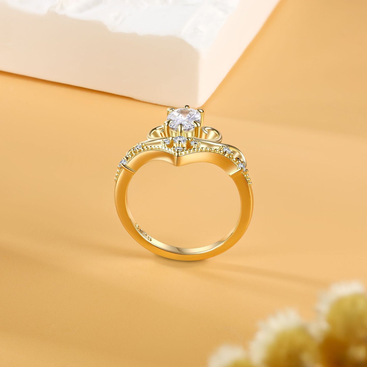 Planderful Crown Ring Sterling Silver Gold Electroplated Vintage Court Style For Women Luxury 925 Ring