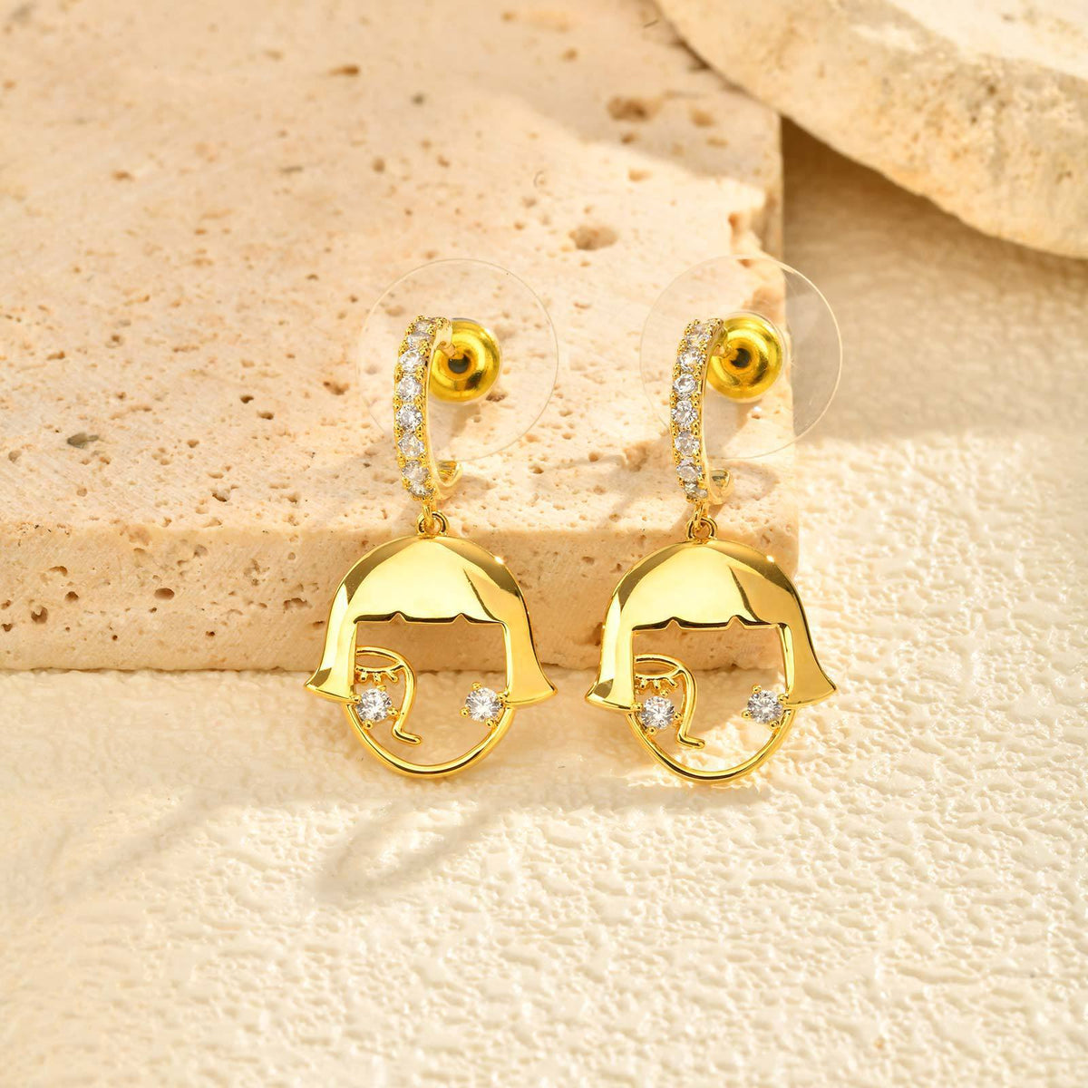 Gold-Tone Crystal Abstract Face Drop Earrings