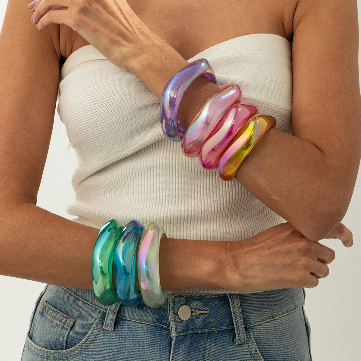 Planderful Geometric Resin Bracelet For Women Multilateral Pearlescent Finish Vienna Verve Collection Jewelry