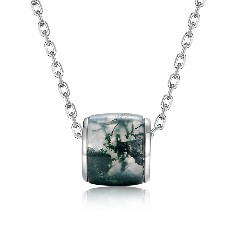 S925 Sterling Silver Moss Agate Pendant Necklace