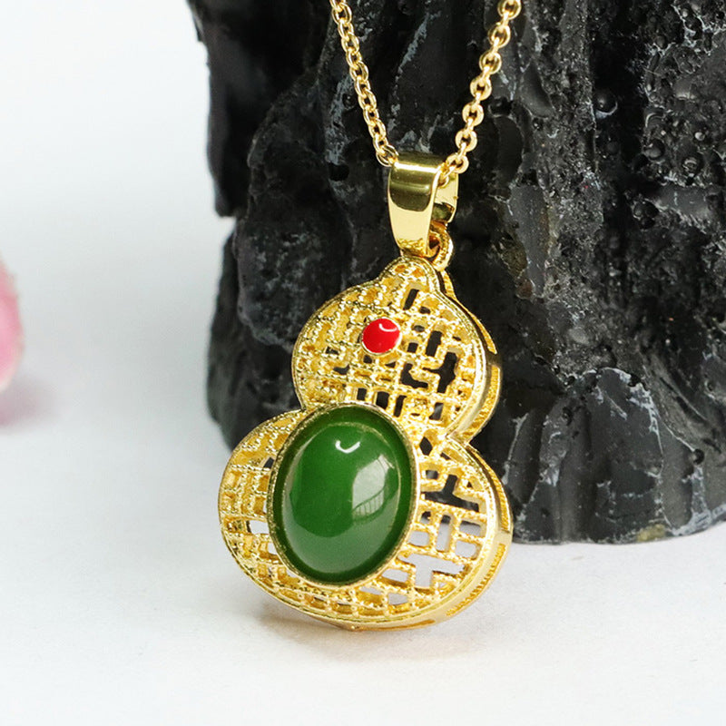 Fortune's Favor Sterling Silver Jade Gourd Pendant