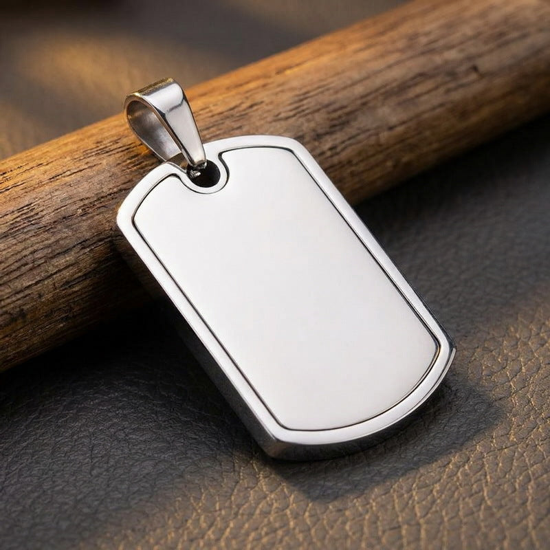 Stainless Steel Men's Army Brand Pendant, Vacuum Electroplating Sand Surface Dog Brand Titanium Necklace