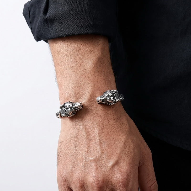 Nordic Viking Double-Headed Animal Head C-Shaped Open Bracelet Double-Headed Dragon