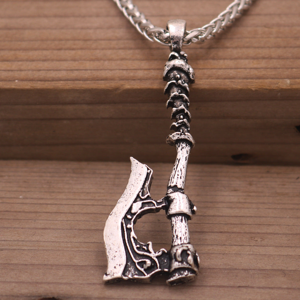 Viking Pirate Celtic Wolf Crow Double-Sided Axe Pendant Men's Necklace - Norse Legacy Collection