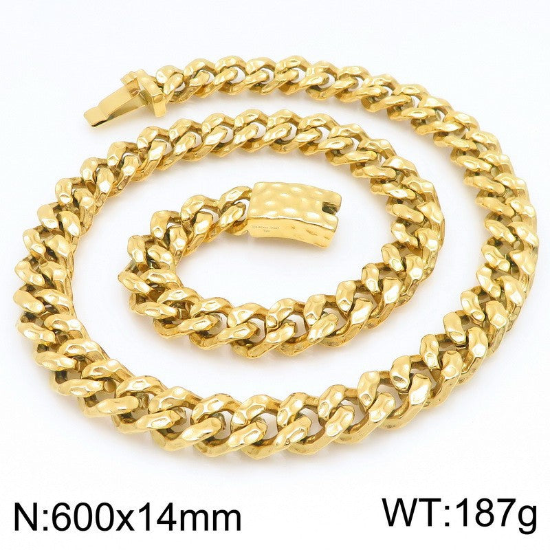 Planderful Hammered Cuban Chain Necklace Stainless Men