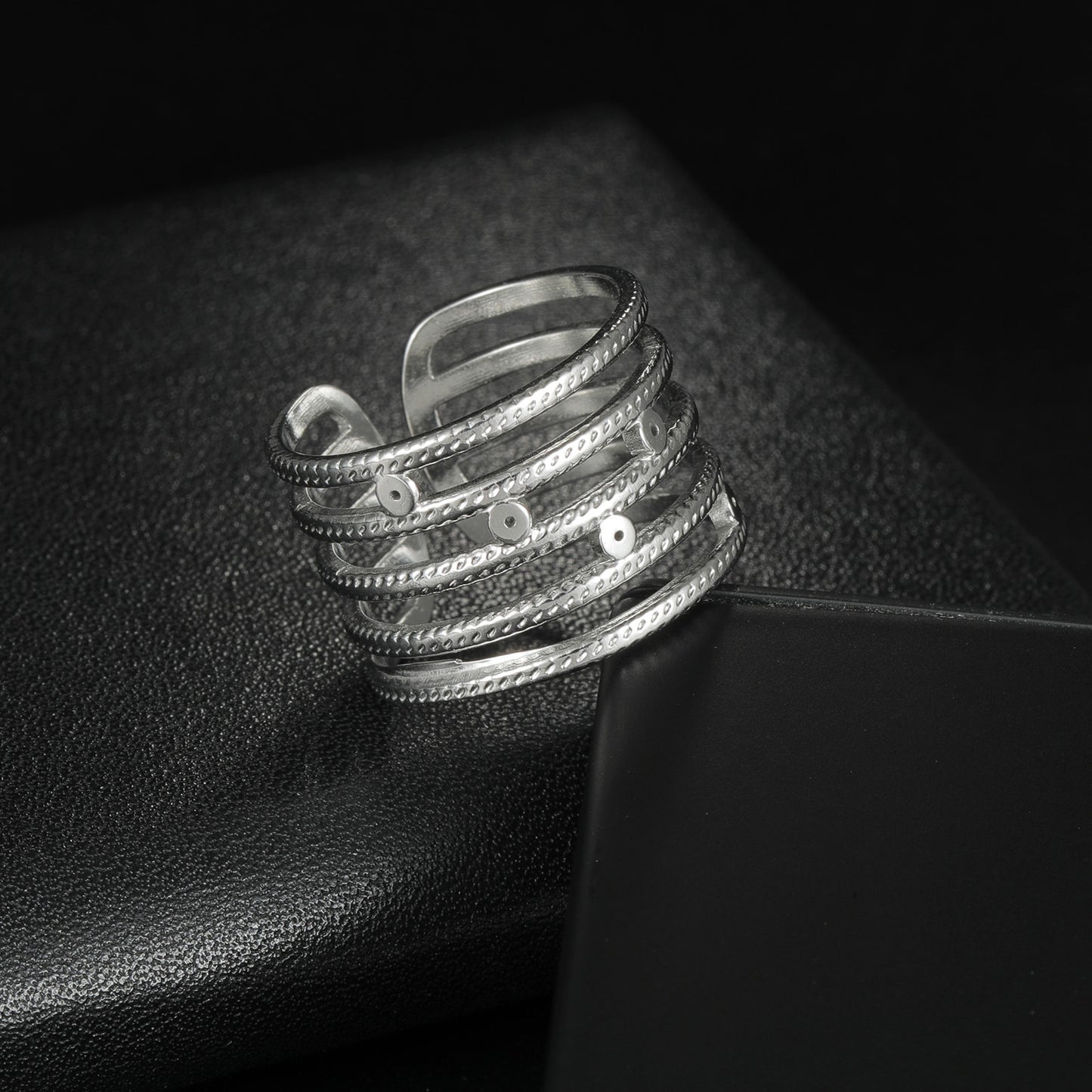 Geometric Stainless Steel Ring Planderful Adjustable Open Design For Women Unisex Durable Fade Resistant