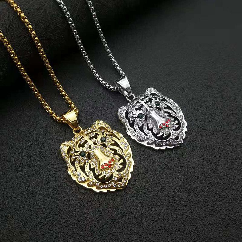 Rhinestone Necklace - Statement Tiger Head Pendant