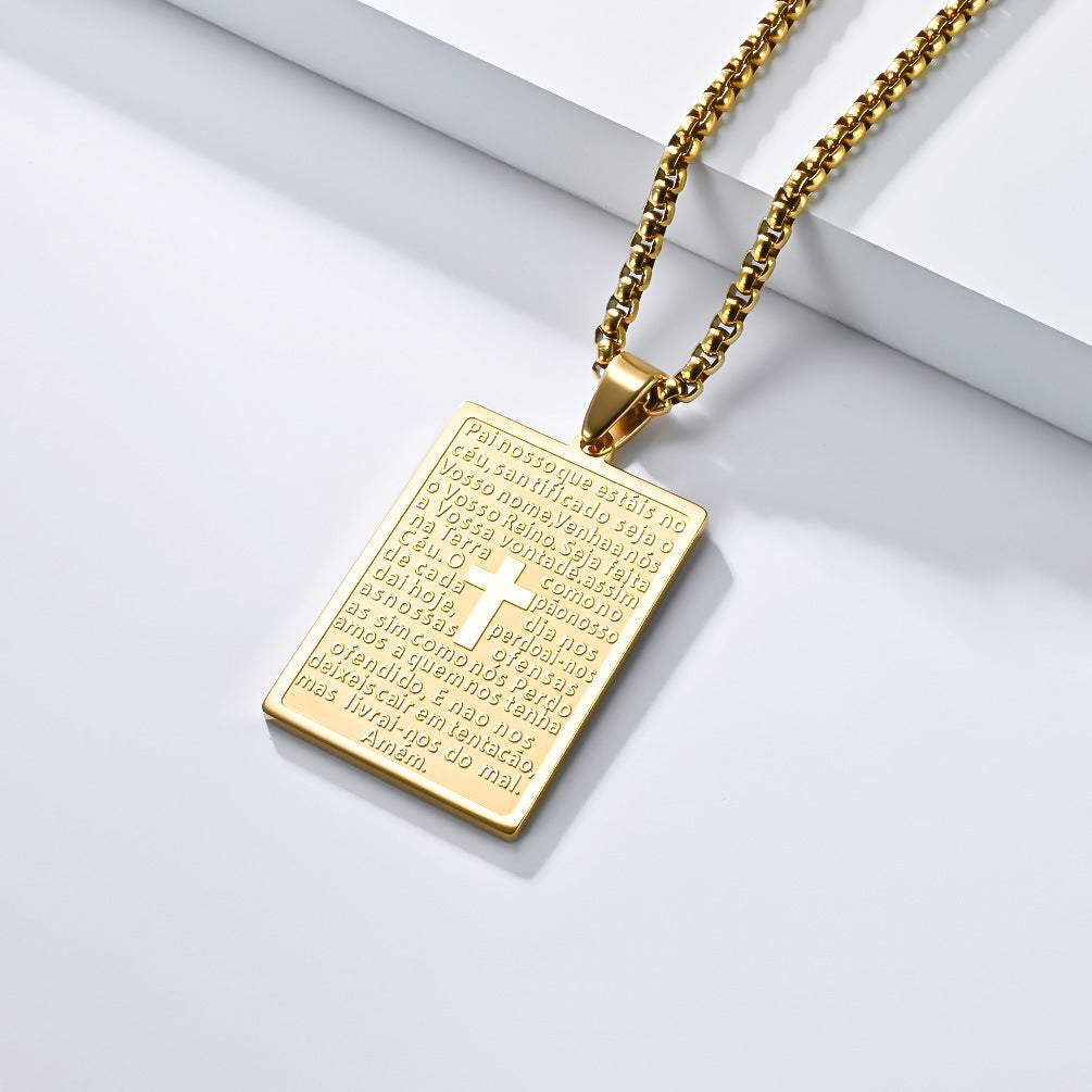 Planderful Prayer Text Titanium Steel Necklace Niche Design With Body Protection Pendant Jewelry For Spiritual Seekers