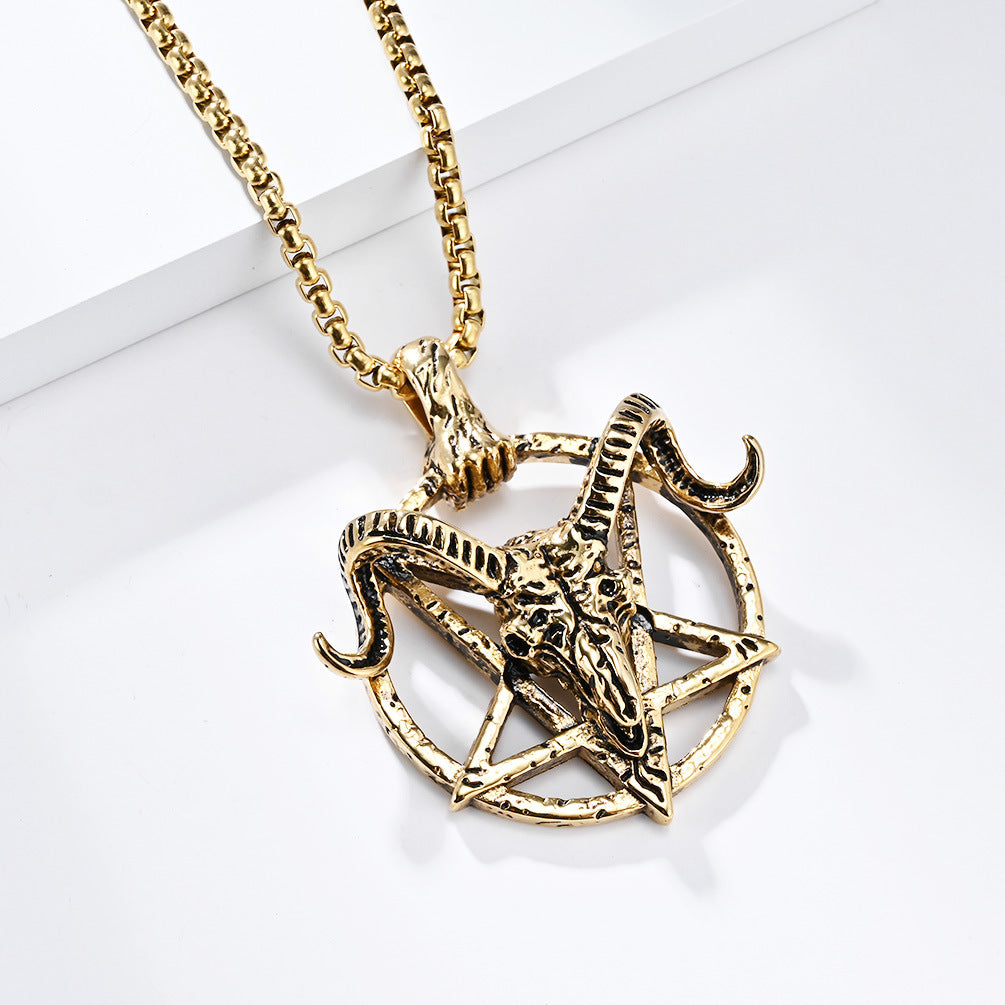 Planderful Pentagram Necklace For Hip Hop Fans Dark Retro Satan Goat Charm Stainless Steel