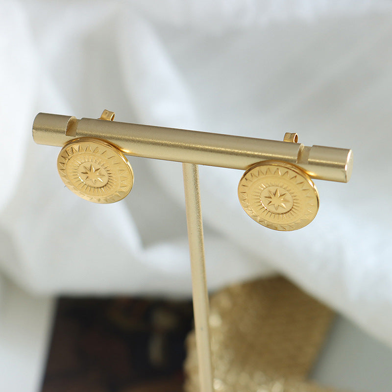 European and American Trendy Star Shield Earrings - Stylish Titanium Steel 18K Gold Design