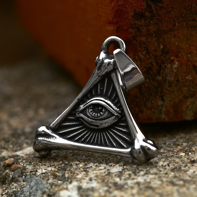 Titanium Steel Retro Triangle Pendant with Devil's Eye Design for Men - Wholesale Jewelry