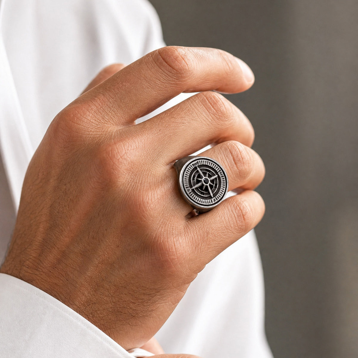 Men's Stainless Steel Color Compass Ring Daily Matching