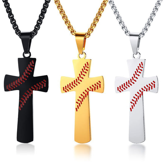 Sports Style Trendy Men's Stainless Steel Baseball Cross Pendant