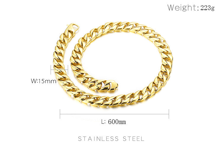 15mm Cuban Chain Popular Hip Hop Hip Hop Men's Necklace, Stainless Steel