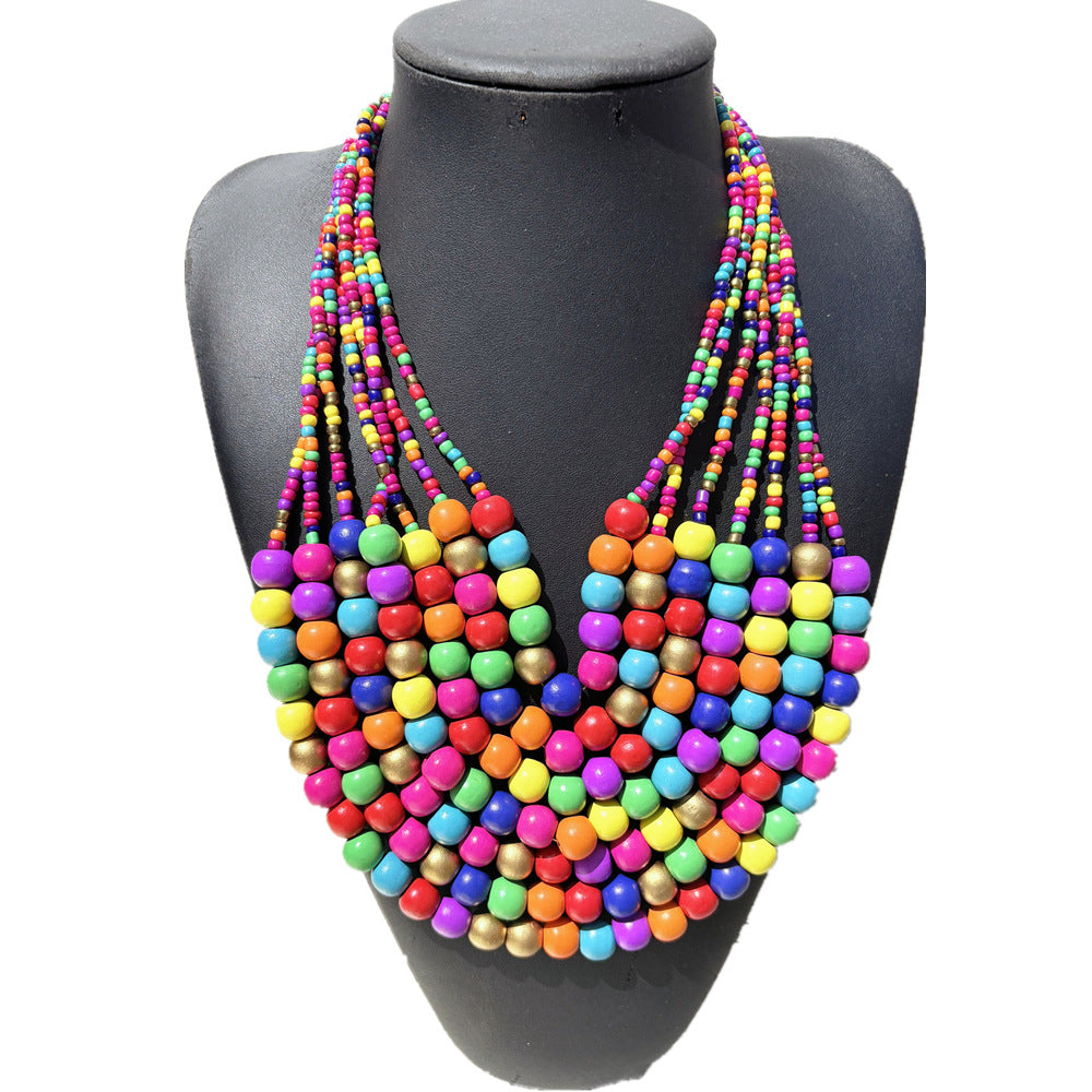 Planderful Savanna Rhythms Necklace – Exaggerated Multi-Layer Wood Bead Design