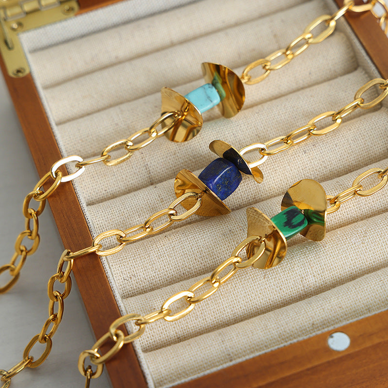 Elegant Turquoise Stone Pendant Necklace with Light Luxury Gold Finish for Women