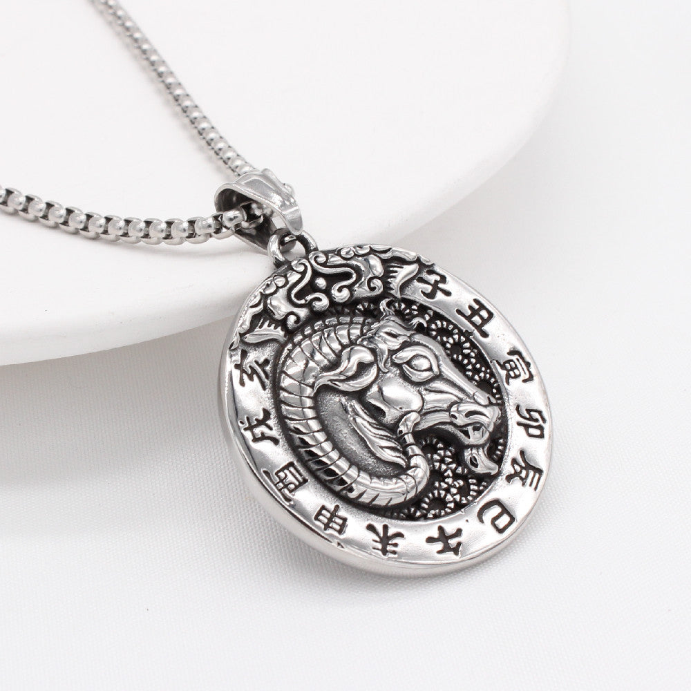 Planderful Chinese Zodiac Pendant Titanium Steel Blessing Necklace For Unisex Protection