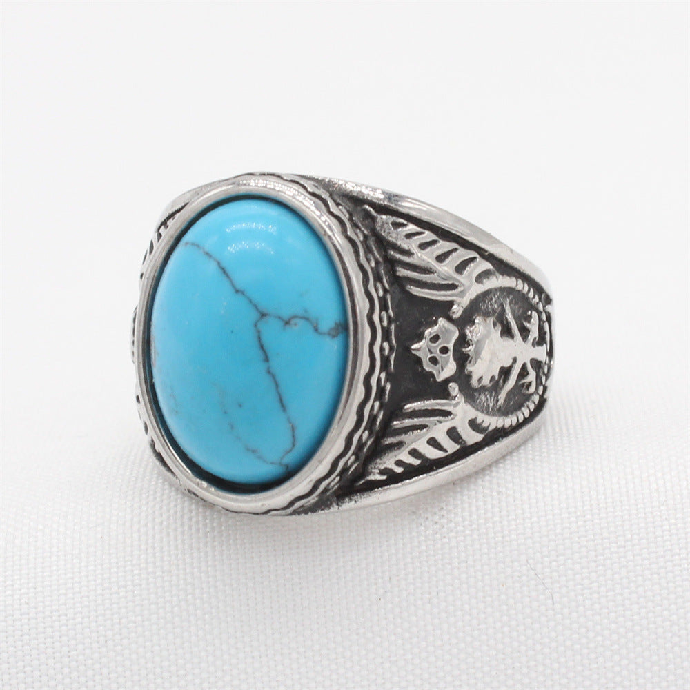 Planderful Everyday Genie – European and American Retro Men's Gemstone Titanium Steel Ring