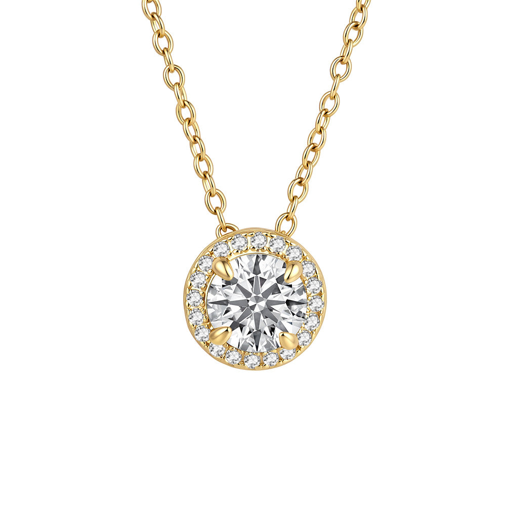 S925 Sterling Silver Inlaid Zircon Round Necklace Sense Girls