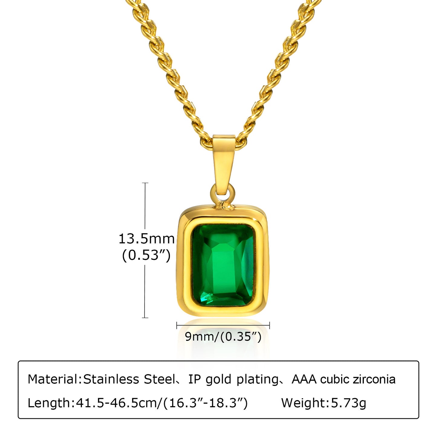Necklace Stainless Steel White Zircon Green Zircon Gold Lady