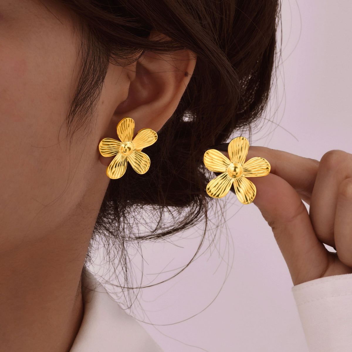 Stainless Steel Floral Earrings