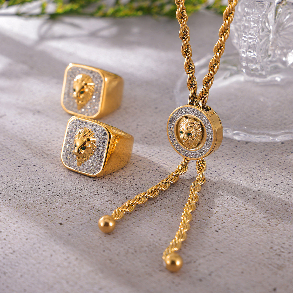 Lion Head Zircon Jewelry Set in European & American Style