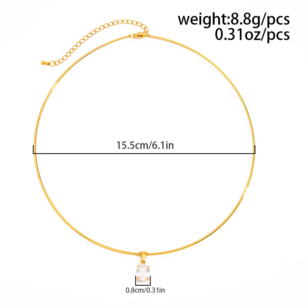 Pvd Gold-Plated Glossy Collar Collar Light Luxury Zircon Geometric Pendant Choker Necklace