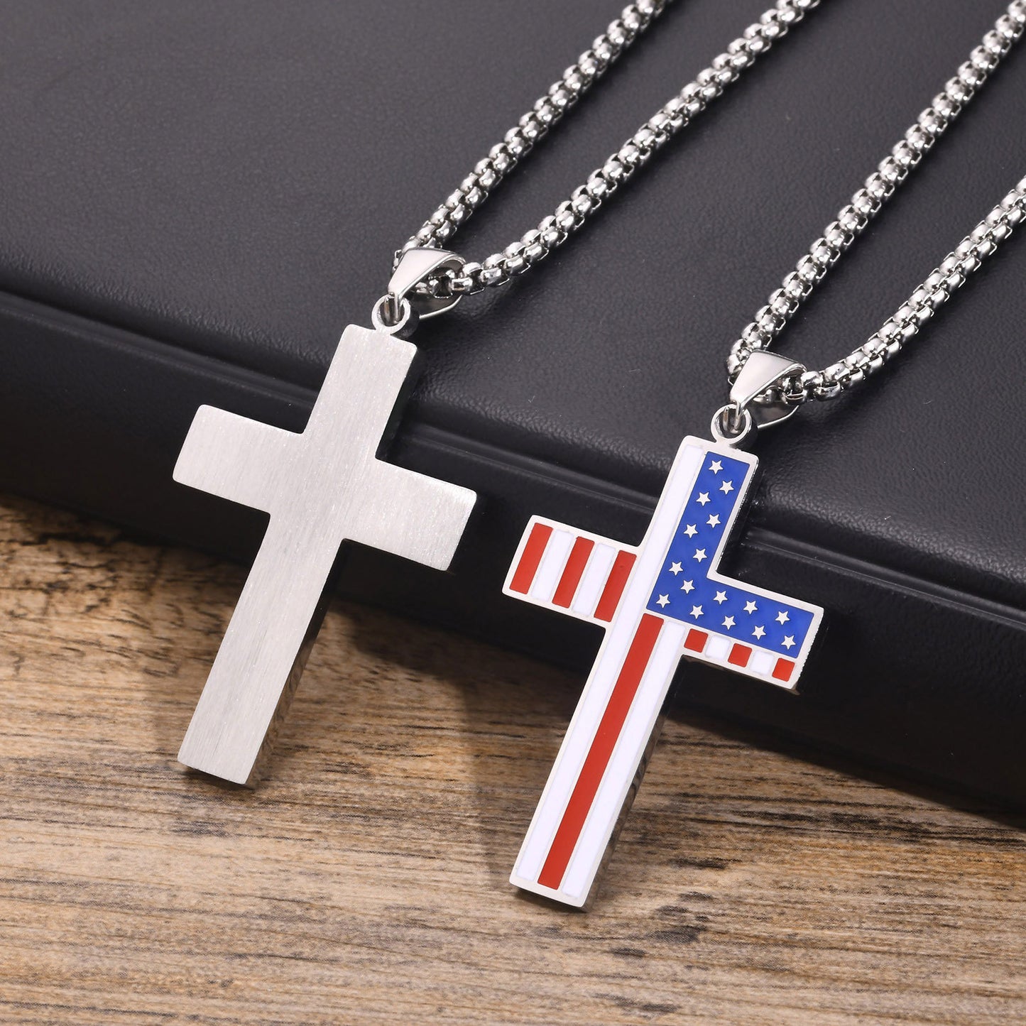 Stainless Steel Smooth Back Sand Corrosion Epoxy Cross Pendant