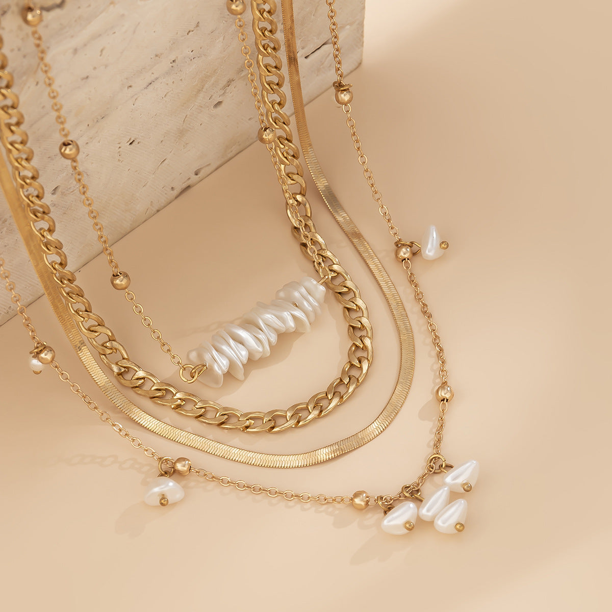 Planderful Vienna Verve Bold Cross Snake Bone Layered Necklace With Imitation Pearls For Women