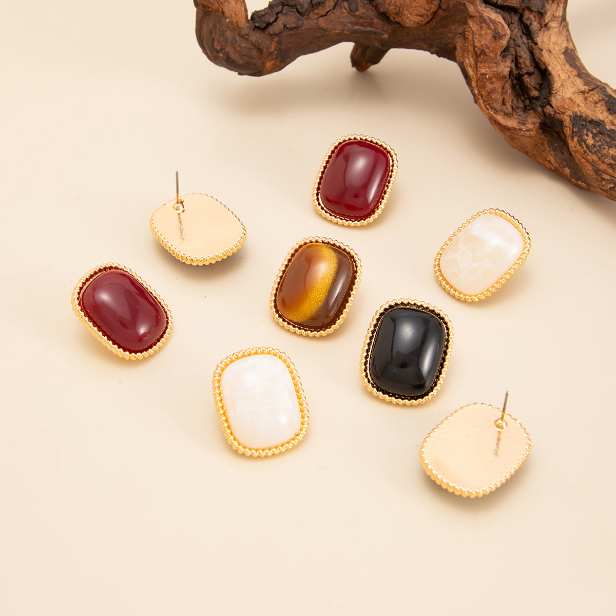 Planderful Vienna Verve Tiger's Eye Square Stud Earrings For Women Elegant Geometric Retro Jewelry