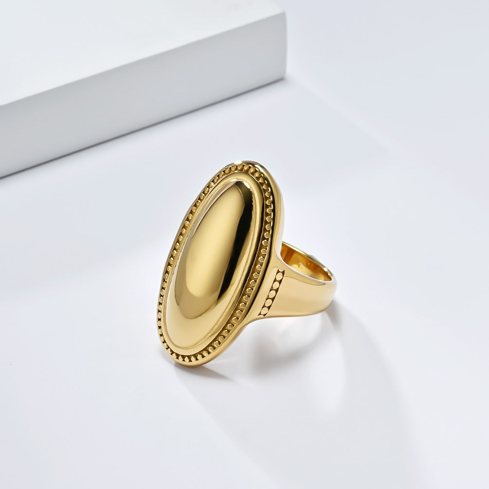Planderful Titanium Steel Ring For Women Large Smooth Oval Surface Light Luxury Fashion Jewelry