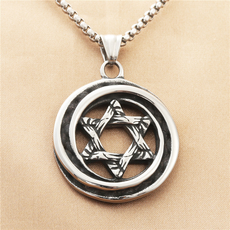 Personalized Titanium Steel Hexagram Pendant Necklace - Trendy Retro Punk Design for Men
