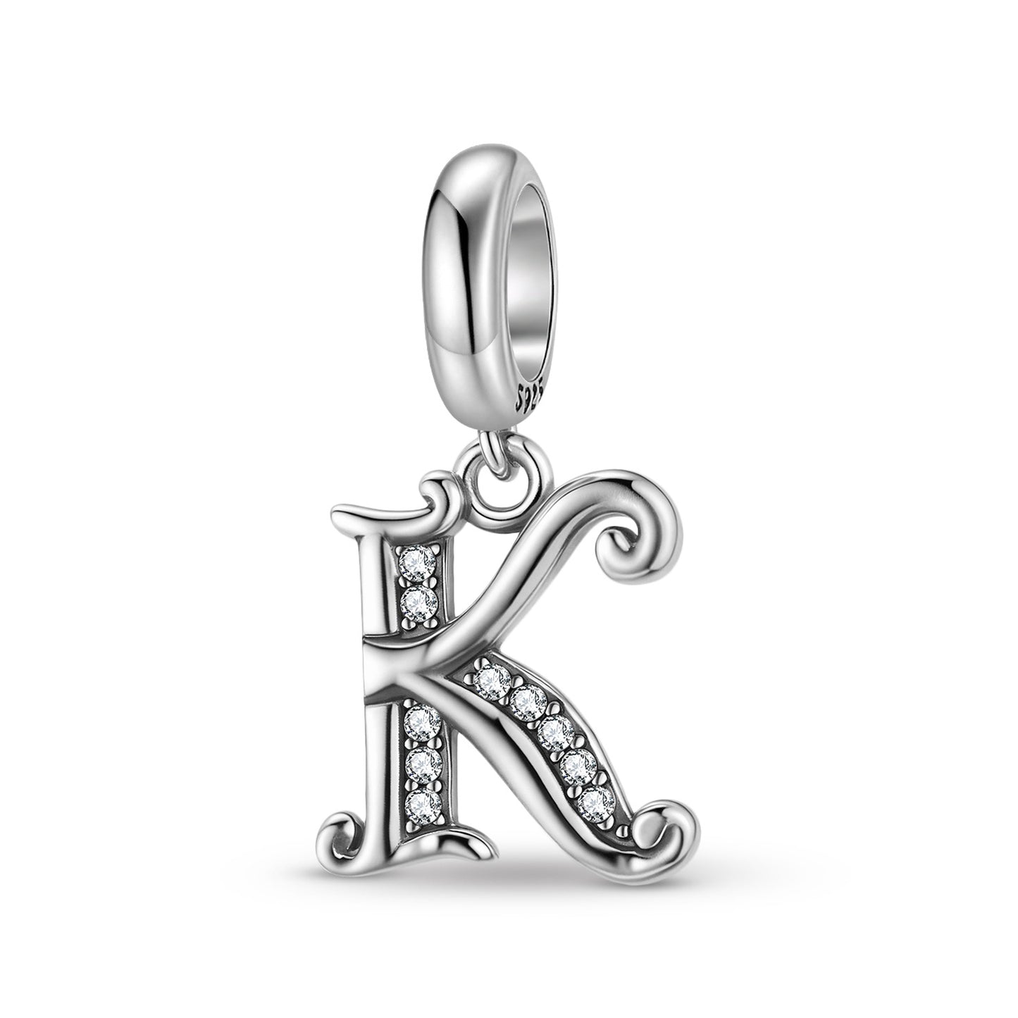 Planderful Jewelry 26 Letter Sterling Silver Pendant With Zircon Inlays Necklace