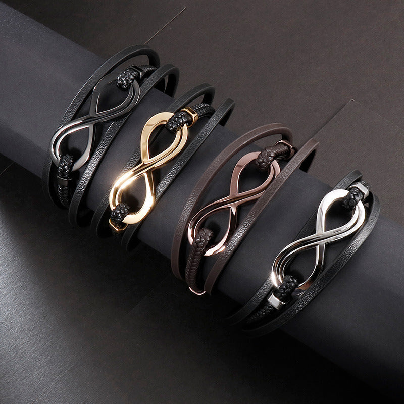 Infinity Shape Titanium Steel Leather Bracelet For Men