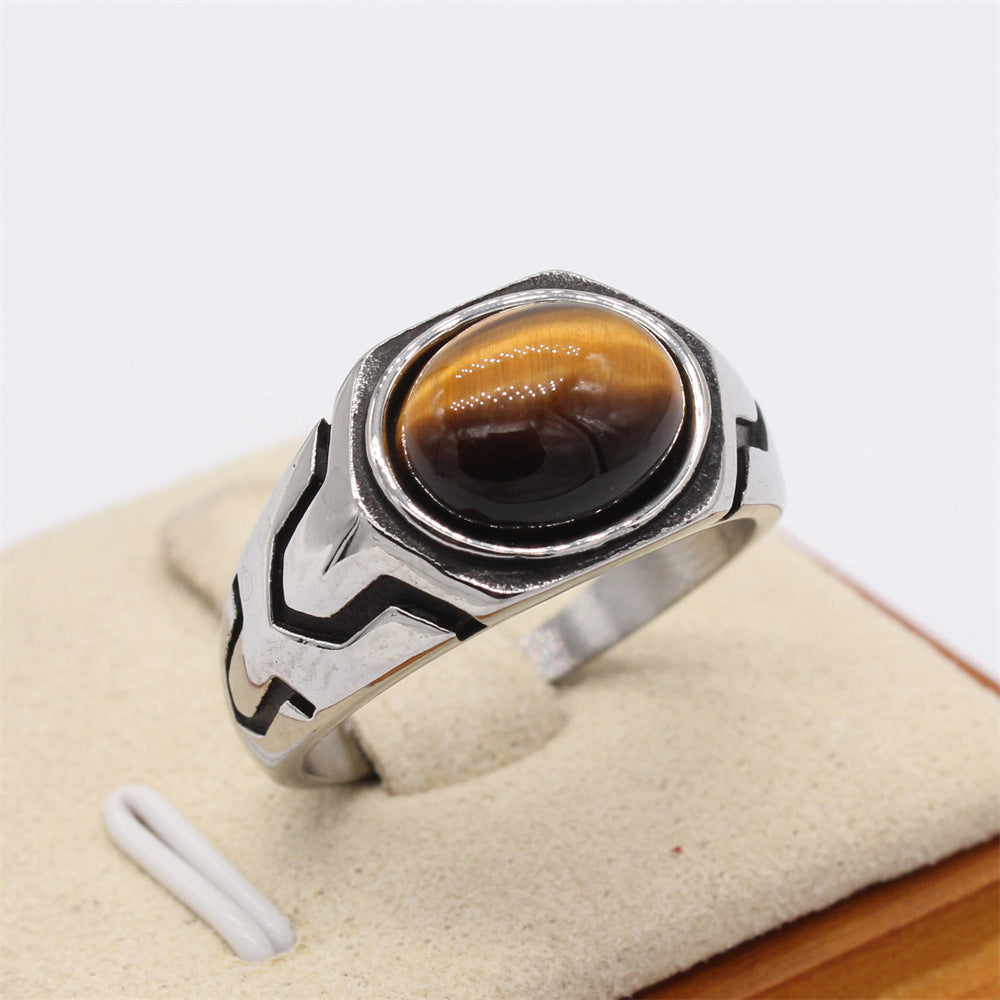 Planderful Personalized Retro Colored Stone Titanium Steel Ring For Men And Women Unisex Jewelry