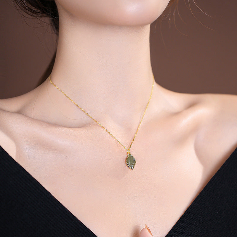 Retro Hotan Jade Pendant Necklace with 925 Silver Chain