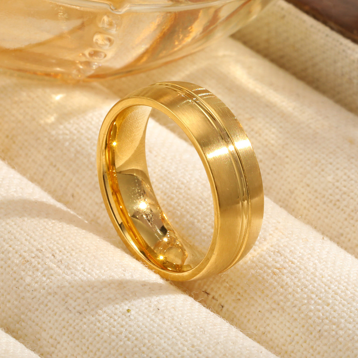 Stylish & – Women's Gold Grooved Stainless Steel Ring