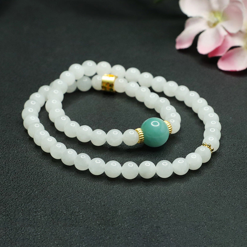 White Jade Sea Pattern Sterling Silver Bracelet