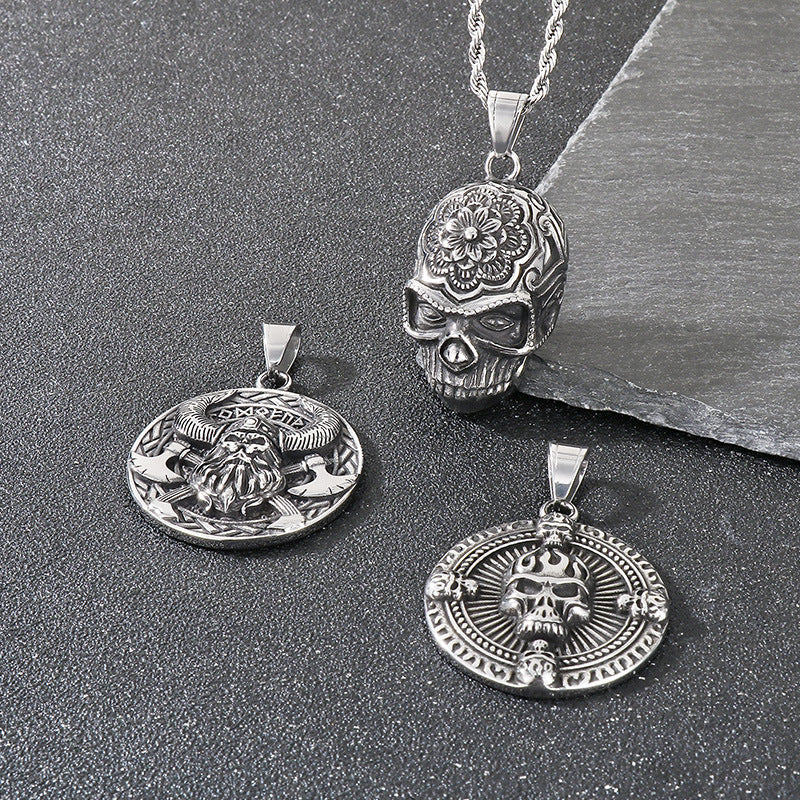 Planderful Day Of Dead Rose Skull Necklace Men Pirate King