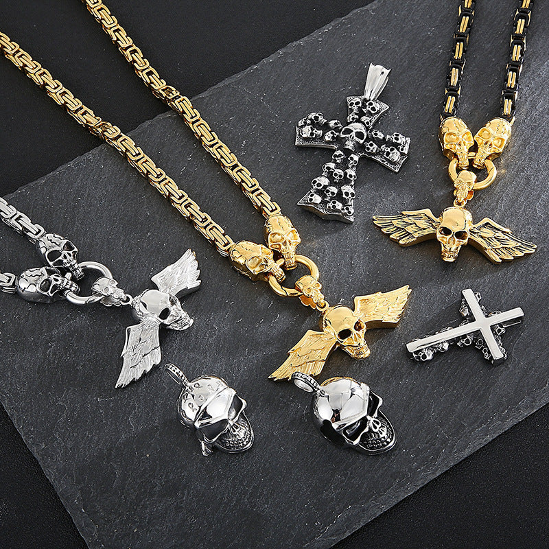 Bold Cross Skull Titanium Steel Necklace for Men - European and American Fashion Statement