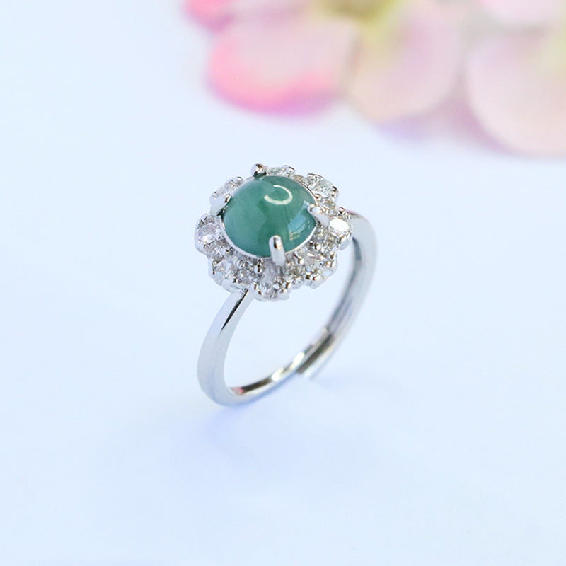 Blue-Water Jadeite Petal Zircon Ring