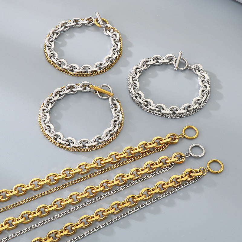 Planderful Mens Titanium Steel O Chain Layered Bracelet