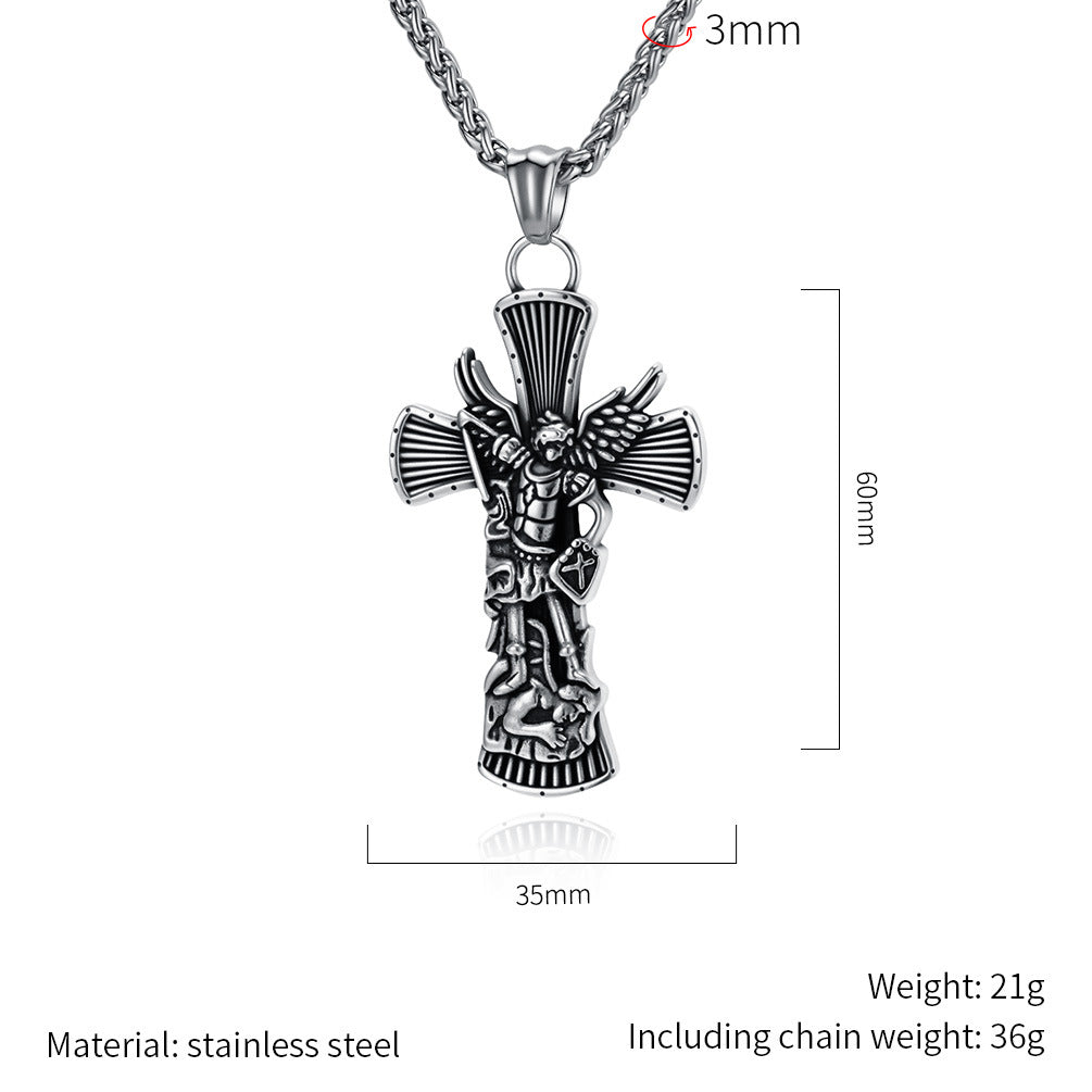 St Michael Archangel Cross Necklace Titanium Steel Pendant Unisex Protection Planderful Collection