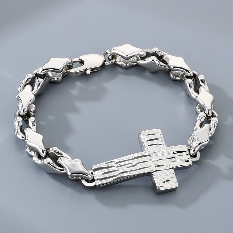 American Titanium Steel – Hammer Cross Texture Stainless Steel Men's Bracelet
