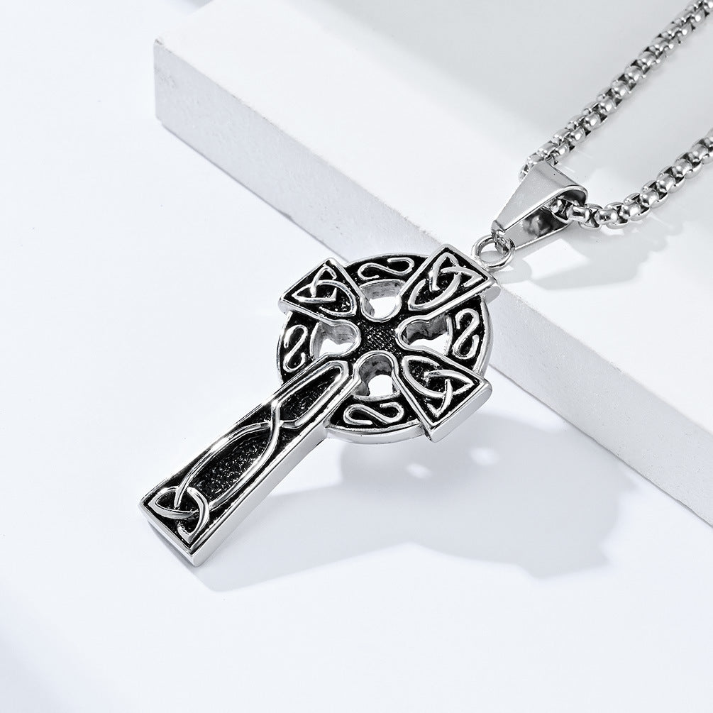 Planderful Stainless Steel Celtic Cross Necklace With Eternal Knot Symbol For Nordic Jewelry Lovers