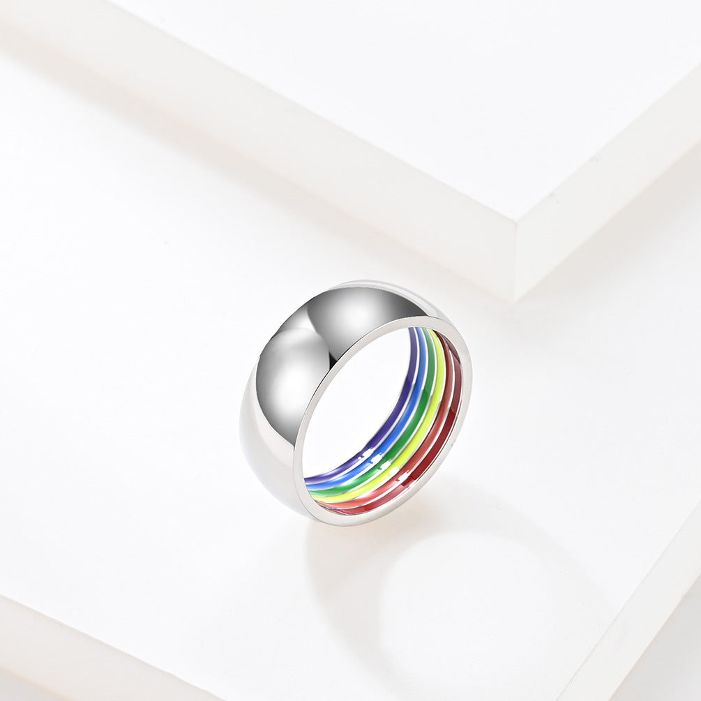 Planderful Titanium Steel Ring With Rainbow Element Stripes For Hip Hop Fans Unisex Daily Wear