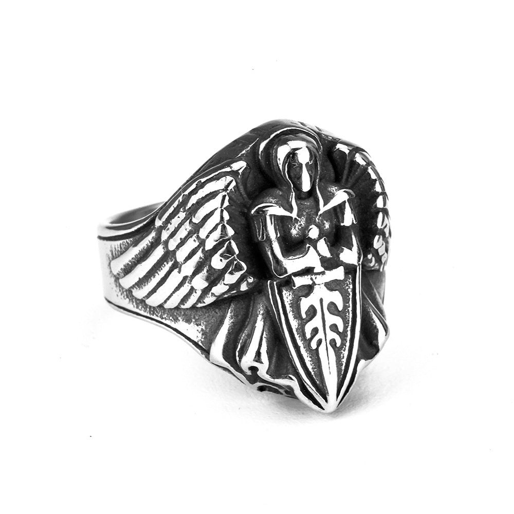 European and American Jewelry Wholesale Men's Titanium Ring Angel Wings Sword Design