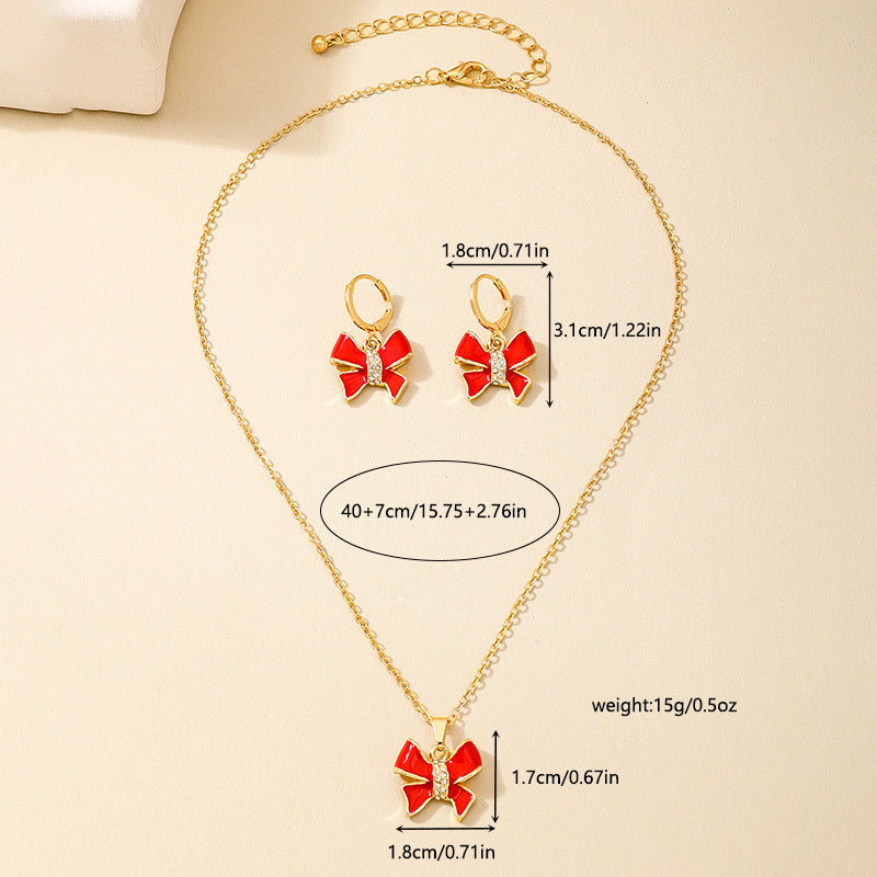 Charming Red Bow Jewelry Set for Women by Planderful
