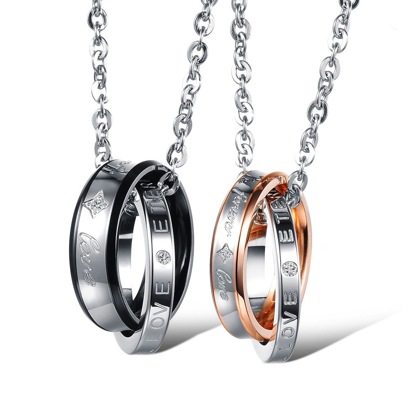 Stainless Steel Necklace Unisex Double Ring Pendant Durable Hip Hop Style Planderful Everyday Genie Couples